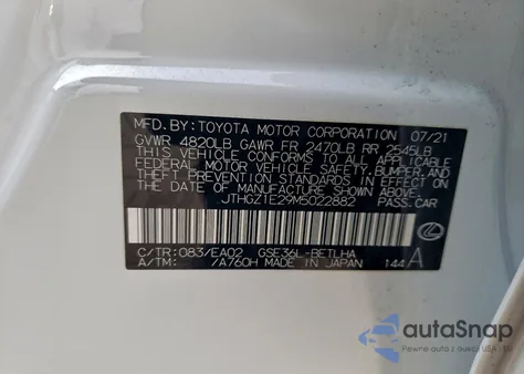 2021 Lexus Is 350 F Sport из США, поврежденный, VIN JTHGZ1E29M5022882